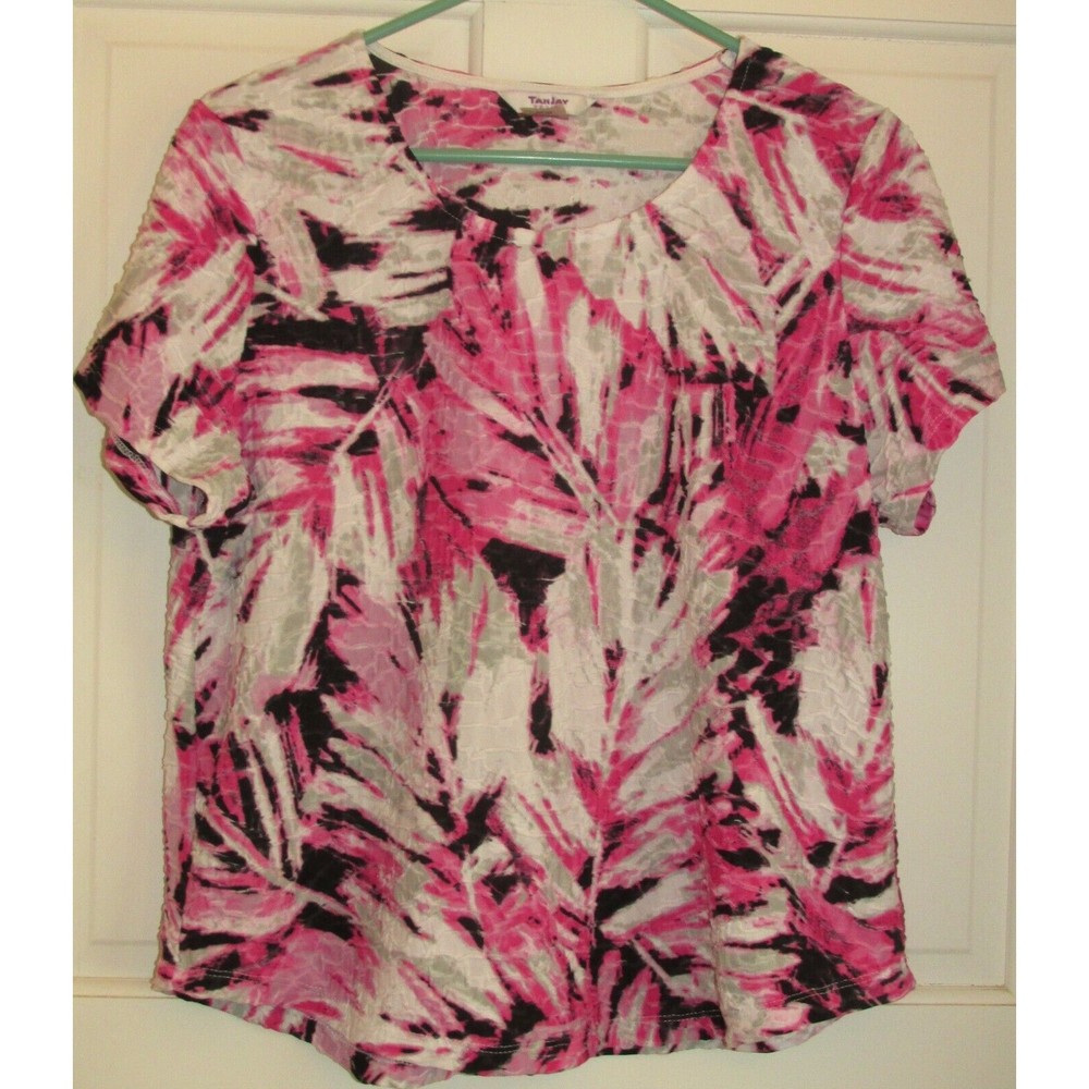 TanJay Petites Women's Multicolored Abstract Print Textured Blouse Size PL